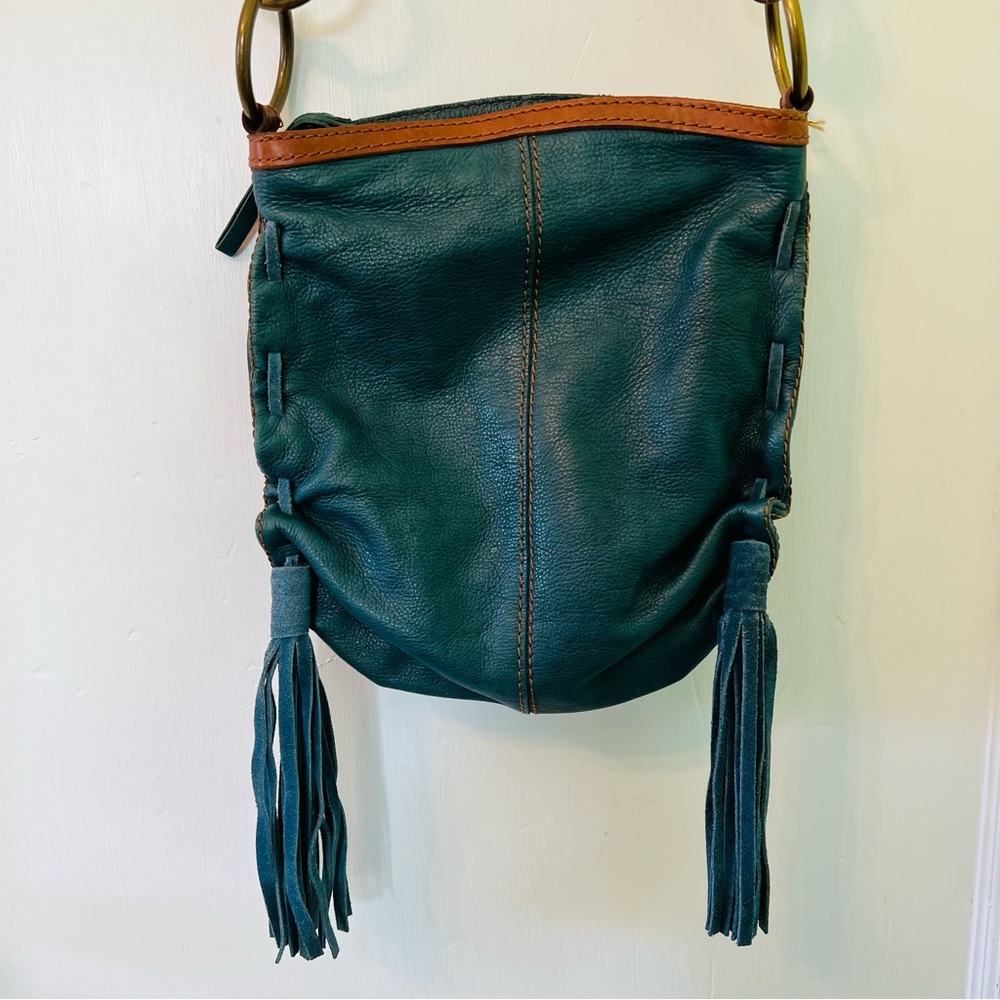 Lucky Brand Blue Western Tooled Belt Boho Leather Crossbody Bag